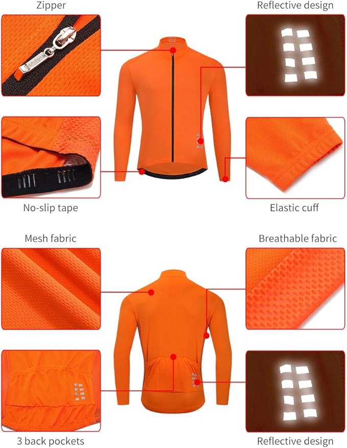 WOSAWE Men's Cycling Jersey Long Sleeve Bicycle Shirt Breathable Mountain Bike Tops for Riding, Running, Hiking