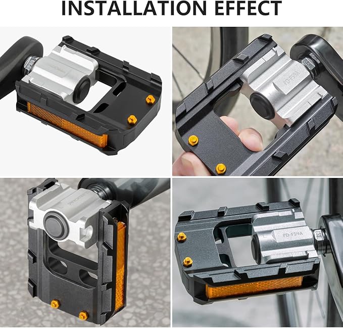 Folding Bike Pedals, All Aluminum Alloy, 9/16'' with Reflective Strips, Bicycle Pedals Wide Flat Mountain Bike Pedals, Non-Slip Bike Pedals for Road Bike BMX Bike Beach Cruiser Bike