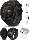 PlayBetter Garmin Fenix 8 Solar Sapphire (47mm, Carbon Gray DLC Titanium) Multisport GPS Smartwatch Bundle - 1.4” Touchscreen, Built-in LED Flashlight Wireless Running Earbuds