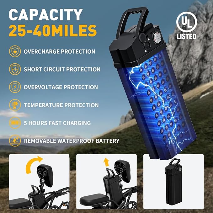 Folding Electric Bike for Adults,750W Peak Motor Mini Ebike,20mph Speed,36V 10.4ah Battery, 20-40 Miles Range,14'' Foldable Electric Bicycle for Riding Commute (Black)