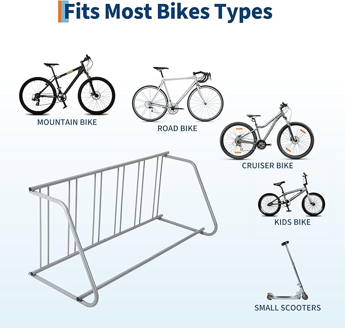 10 Bike Rack for Garage, Heavy Duty Steel Bicycle Rack Freestanding with Floor Mount Kit, Single-Sided Parking Stand for 10 Bicycles, Commercial Grade Bike Racks for Apartments & Schools, Black