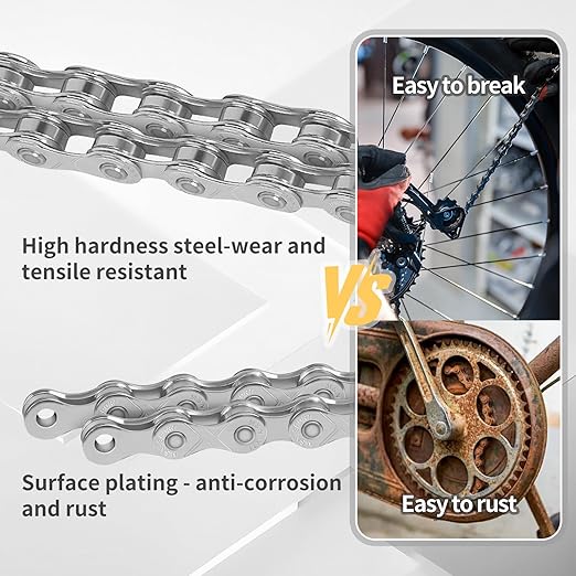 10 Speed Bike Chain,VDHU Bicycle Chain for Road Bicycles,Mountain Bike,MTB Mountain Racing Cycling Accessories with 1 Pairs Bicycle Buckle,Full Silver Plating 116 Links with Quick Link