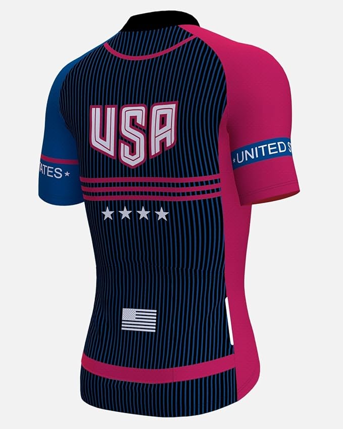 Lo.gas USA Cycling Jersey Men Short Sleeve Bike Biking Shirts American Flag Road Bicycle Clothing Full Zip with Pockets