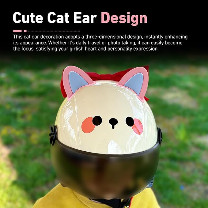 2 PCS Cute Cat Ear Motorcycle Helmet Decoration, Self-Adhesive Wear-Resistant Automotive Helmet Ornament Accessory, Universal for Most Motorcycle Scooter Helmets