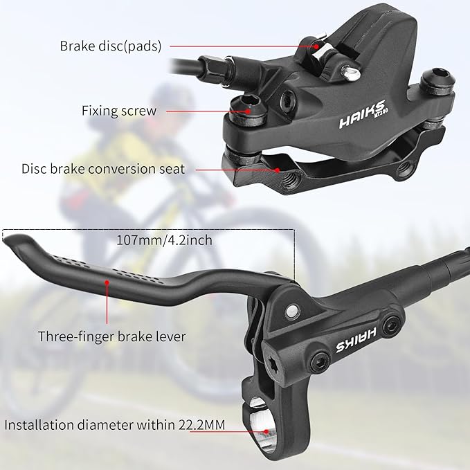 MT200 Disc Brake Set,hydraulic Disc Brake Kit with 160mm Rotors, Left Front 850mm & Right Rear 1450mm,Aluminum Alloy Dual-Piston Hydraulic Brake Kit for Mountain Bike
