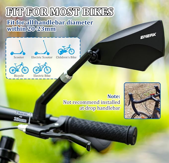 EMERK Anti-Glare Handlebar Bike Mirror: Bike Rear View Mirror With Retractable & 360°Adjustable Lens, HD Blast-Resistant Bicycle Mirror For 20-23mm Handlebar (Left)