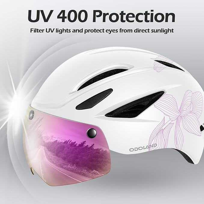 Odoland Bike Helmet with Magnetic Sun Visor for Adults, Glasses-Friendly Design Adjustable Dial Cycling Helmet for Men & Women, Urban Riding Bicycle Helmet for Mountain, Road, E-Bike, Commuting