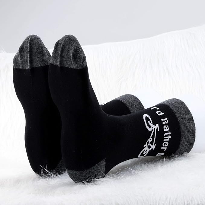 MBMSO Funny Bike Socks Cyclists Gifts 2 Pairs I'd Rather be Biking Socks Gift for Biker Novelty Cycling Lover Gifts