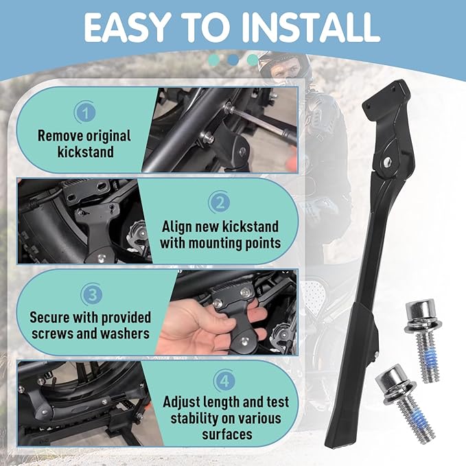 Kickstand Compatible with Ridstar Q20, Q20 Pro, H20pro, High-Strength Thickened Aluminum Alloy E-Bicycle kickstand, Fit 20-22 Inch E-Bicycles, Upgraded Adjustable Non-Slip (2 Screws 4 Metal Washers)