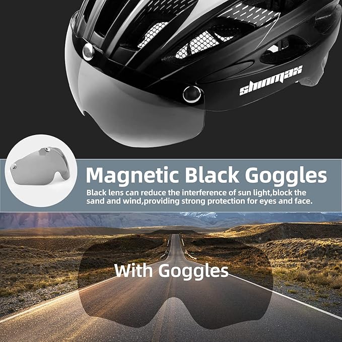 Shinmax Bike Helmet, CPSC/CPC Bike Helmet for Adult Men Women with Magnetic Goggles&Led Back Light Cycling Helmet Adjustable SM-T69