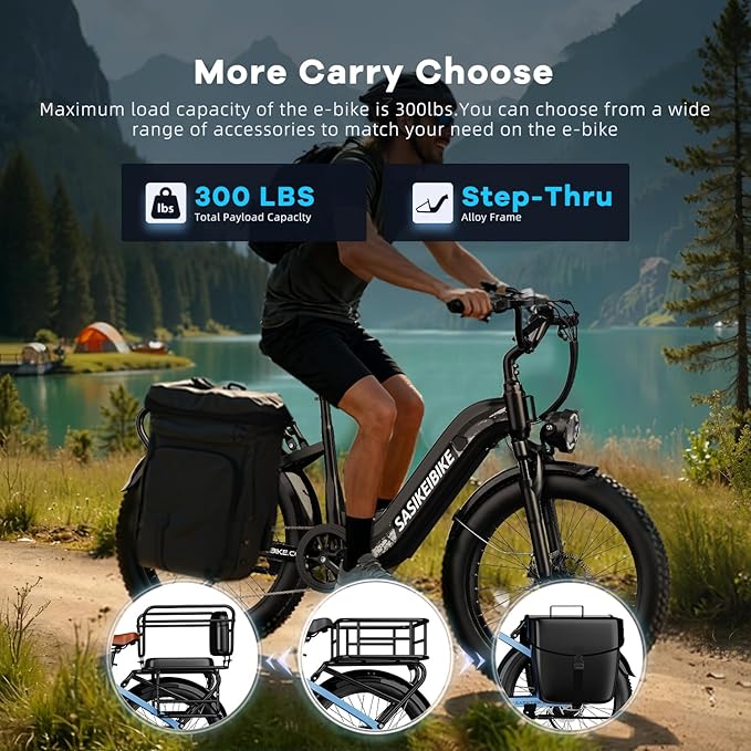 1500W Motor Electric Bike for Adults & Teenager, 48V 20AH Removable Battery Ebike, 24inch Fat Tire Electric Bicycle with 30+MPH, Step-Thru E Bike for Commuting & Mountain, Front Suspension