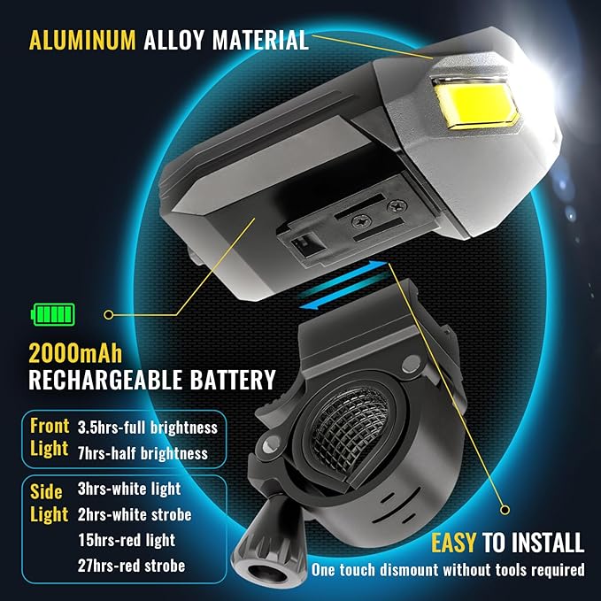 Bike Light Set, Rechargeable Bicycle Lights for Night Riding Front and Rear, Powerful Waterproof Bike Headlight, Easy to Install for Men Women Kids Road Mountain Cycling