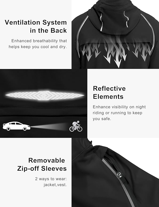 Little Donkey Andy Men's Quick-dry Running Jacket, Convertible UPF 50+ Cycling Jacket Windbreaker with Removable Sleeves