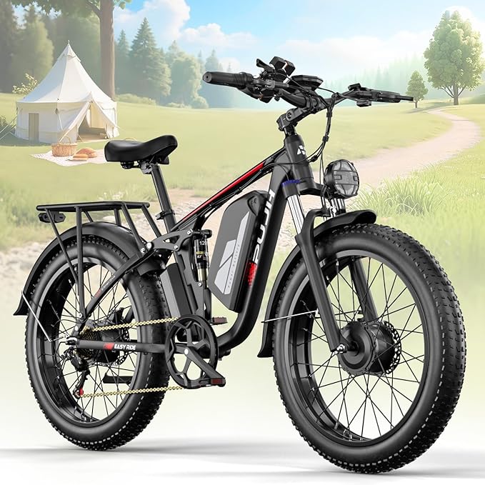 6000W Dual Motors Electric Bike for Adults,60V 20Ah 26" Fat Tire Ebike,45 mph up to 100 Miles Full Suspension Class 3 Electric Bicycle for Snow Off Road Mountain Hunting Commuter