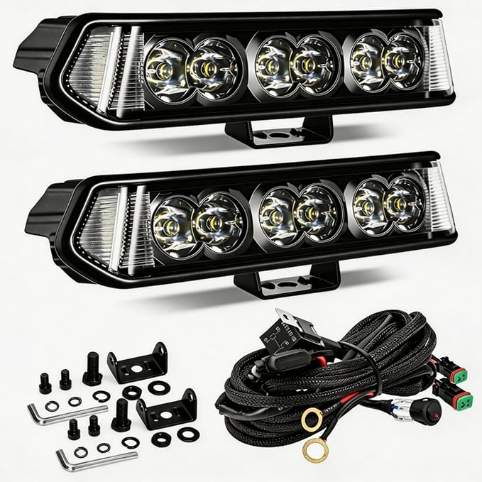 YCHOW-TECH Side Shooter LED Light Bar 2PCS 7 Inch LED Cube Pods Wiring Harness Kit Spot Flood Combo Off Road Driving Light Cube Super Bright Backup Work Lamp for ATV UTV Truck Boat Tractor