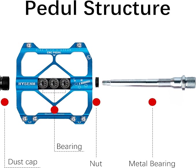 HYSENM Mountain Bike Pedals Aluminum 9/16 Inch MTB Bicycle Pedals Wide Platform Flat Pedals, Lightweight Non Slip Bike Pedals Road Bike Adult