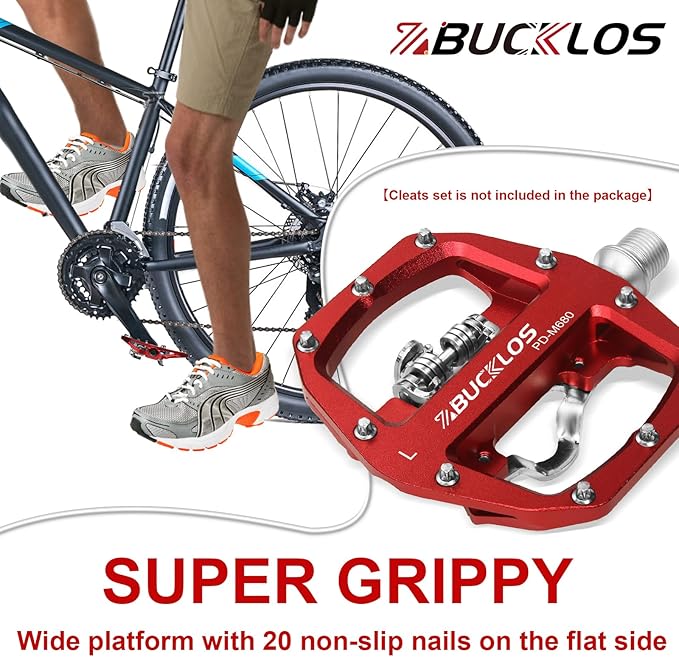 BUCKLOS SPD Pedals PD-M680 Mountain Bike Clip in SPD Flat Combo Dual Sided Pedals - Road Bike MTB Clipless Sealed Bearing Bicycle Clips Pedal Compatible with Shimano SPD Cleats (Black…