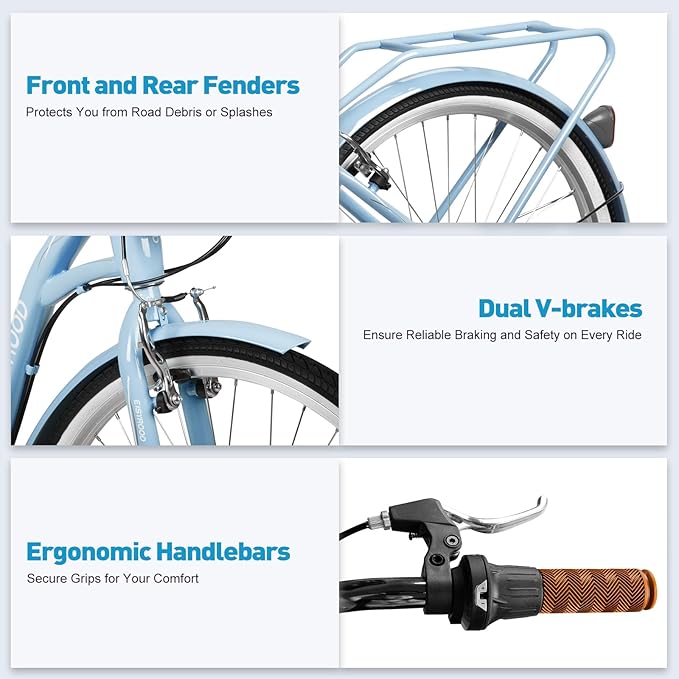 26 Inch Folding Beach Cruiser Bike for Women, 7-Speed Ladies Bike with Basket & Rack, Perfect for City Commuting's Bicycle, Ideal for Women and Adults