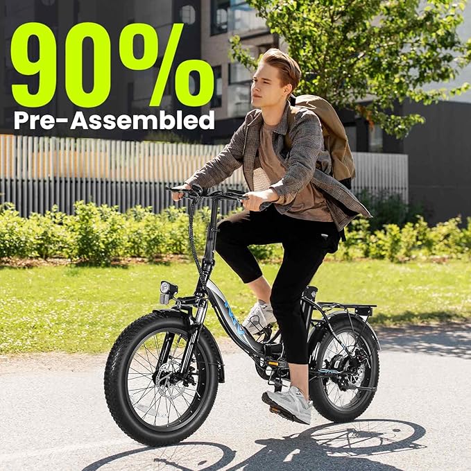 Vivi MT20UL Foldable Electric Bike 20" x3.0 Fat Tire Electric Bike with 48V 499.2WH Removable Battery, Peak 1000W, Up to 50 Miles EBike, 7-Speed, 21.7MPH, Cruise Control, SGS Certified to UL2849