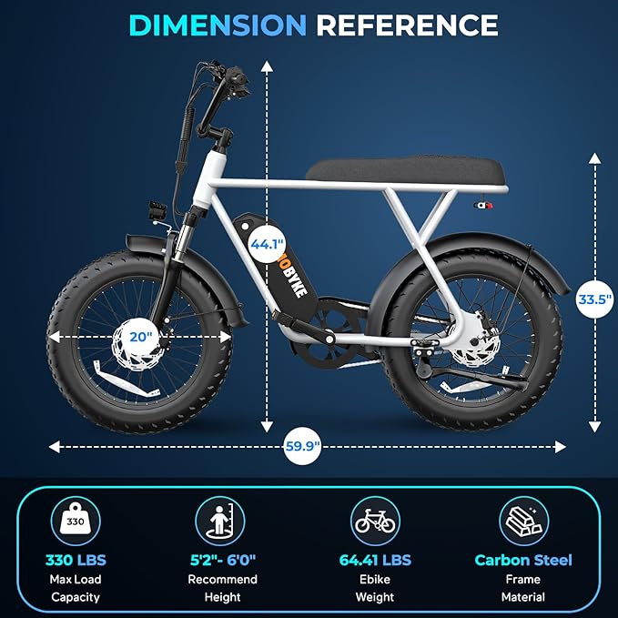T63 Multi-Color Electric Bike for Adults & Teens, 1000W Peak Motor, 20MPH 468Wh Remove Battery,20"x4"Fat Tire Ebike, Moped Style Comfortable Electric Bikes,Long Seat E Bikes for All-Terrain
