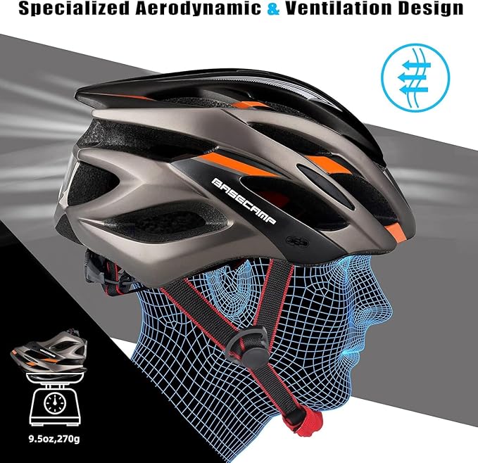 Basecamp Bike Helmet for Women Men with LED Safety Light Removable Sun Visor Lightweight Bicycle Helmet Adjustable Breathable Mountain & Road Cycling Helmets for Adult