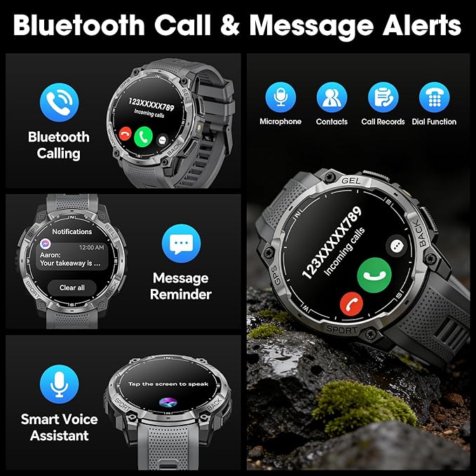 Military Smart Watch for Men with GPS, 1.43" AMOLED Bluetooth Call, LED Flashlight, Rugged Tactical Watch for Android iOS, 3ATM Waterproof Fitness Tracker with Heart Rate Pedometer (Black)
