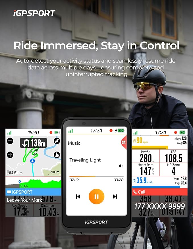 iGPSPORT BiNavi Bike Computer, 3.5‘’ Touch Screen Map Navigation Music Control Climb Tips, Wireless GPS Cycling Computer