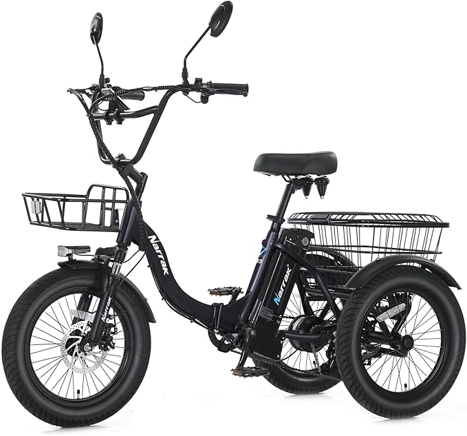 Electric Tricycle for Adults,Fat Tire Folding Electric Trike,3 Wheels Electric Bicycle Bikes, Peak 700W Step-Thru Etrike with 468WH Removable Battery and Large Basket for Women Men