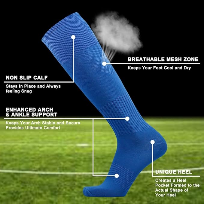 Three street Baseball Socks, Unisex Knee High Solid Sport Tube Compression Softball Football Soccer Team Socks 2-10 Pairs