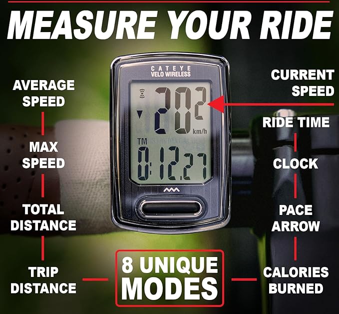 CATEYE Velo Wireless Bike Computer – Analog Speedometer & Odometer with Calorie Tracking, Auto Start/Stop, Programmable Odometer, Waterproof IPX8, Secure Zip-Tie Mount