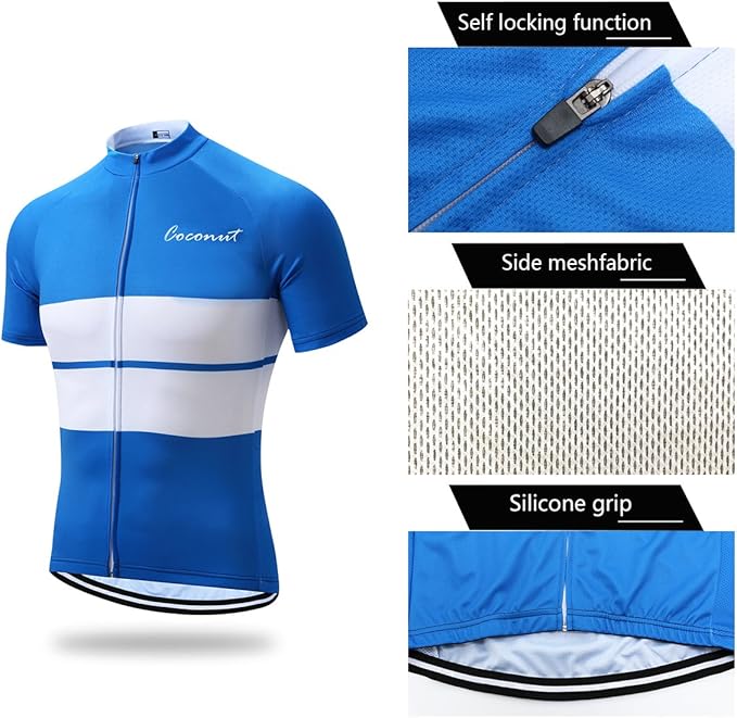 Coconut Ropamo CR Mens Cycling Jersey Short Sleeve Road Bike Shirt with 3+1 Zipper Pockets Breathable Quick Dry