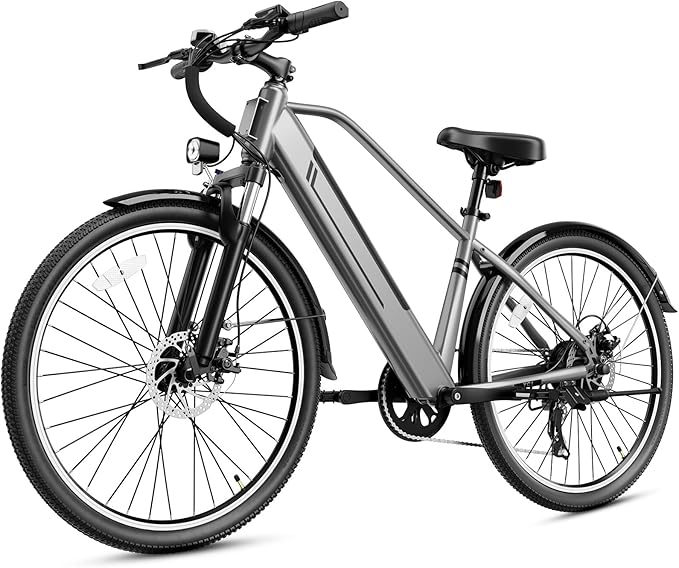 Jasion 26" Electric Bike for Adults, Internal Removable Battery Ebike with 3 Modes & 7-Speed, UL2849 Certified, 1200W Peak Motor, Max 28Mph & 50Miles, Shock Absorber, Electric City Commuter Bicycle