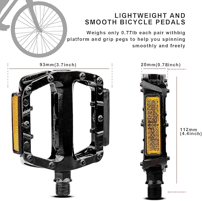 AVASTA Bike Pedals, Aluminum Alloy Bicycle Pedals with Reflector for Mountain Bike Road Bike and Other Bicycles,Threads Size 9/16 Inch