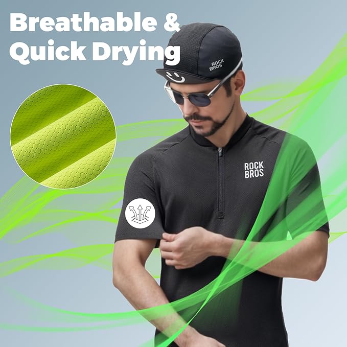 ROCKBROS Men's Cycling Jersey Short Sleeve Road Bike Shirt with 3 Rear Pockets Breathable Quick Dry Bicycle Shirt