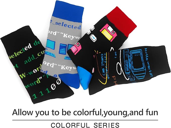 WeciBor Men's Dress Funny Crazy Colorful Novelty Combed Cotton Crew Socks 12 Pack - Size 7-10/10-13/13-15