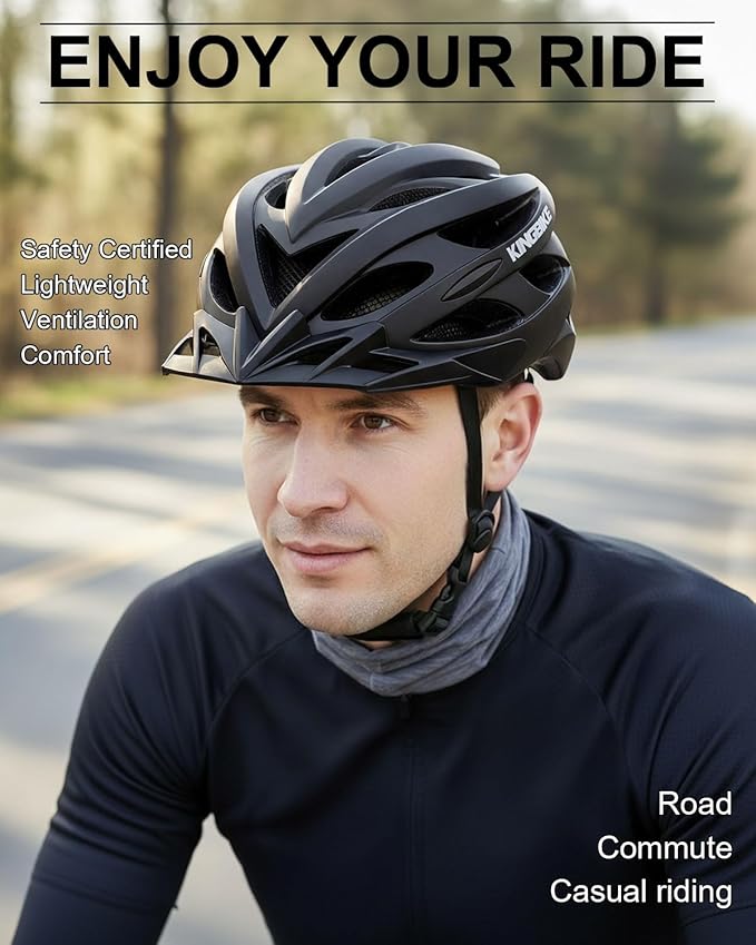 KINGBIKE Bike Helmet for Adult Men Women Youth Road Commute Mountain Cycling Helmets with USB Rechargeable Light Replaceable Padding and Visors Lightweight 20.4-23.6in
