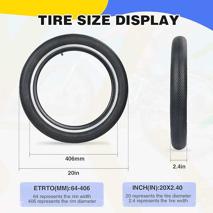 20 x 2.4 inch Bike tire Blue BMX tire 20 inch 2 Pack 20 Bike Tires,Kids Bike Tires Folding Replacement Tires Suitable for Bicycle Tires 20x2.35 20x2.4,20x2.5,3 Colors