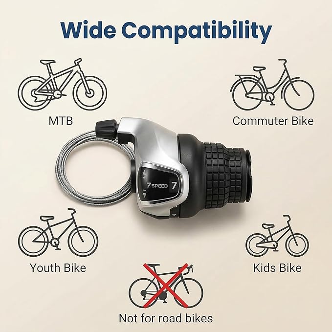 7 Speed Grip Shifter, Right 7 Speed Shifters Bicycle Gear Shifter 7 Speed for MTB City Commuter Youth & Kids Bikes (Silver and Black)