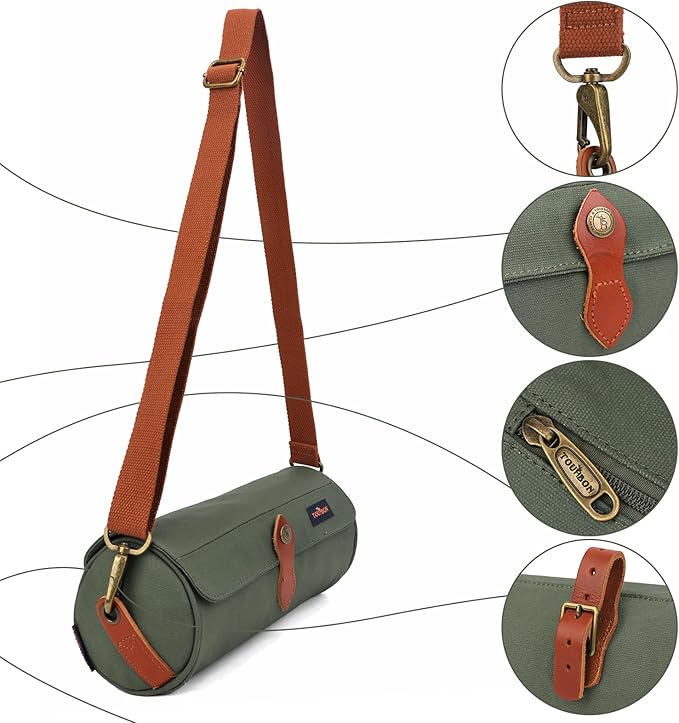TOURBON Canvas Leather Bike Handlebar Bag with Shoulder Strap, 4.5L Bicycle Top Tube Pouch, Water-resistant Small Saddlebag storage bag for Cycling (Green)