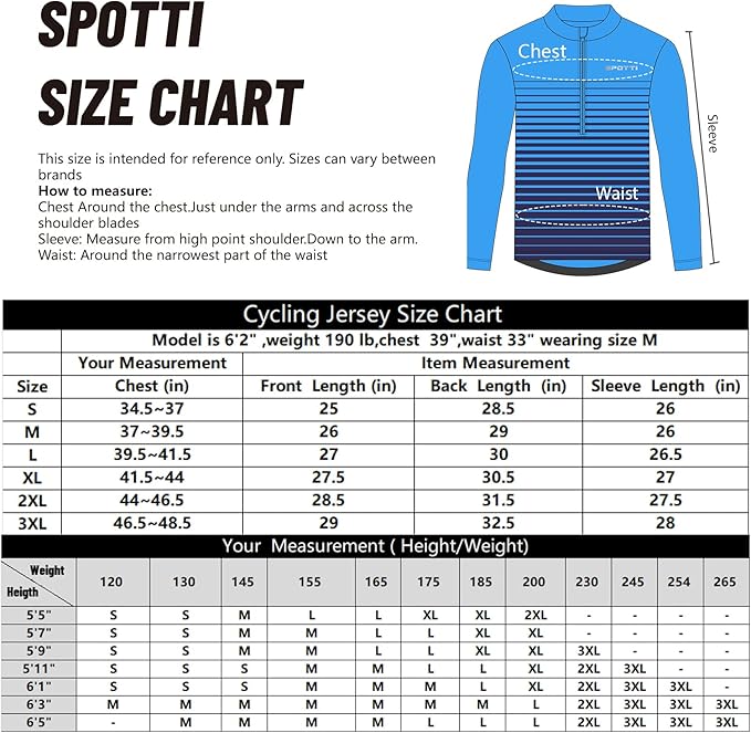 Spotti Men's Cycling Bike Jersey Long Sleeve with 3 Rear Pockets - Moisture Wicking, Breathable, Quick Dry Biking Shirt