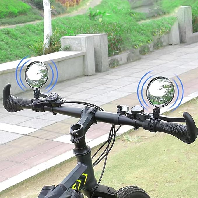 2Pcs Black Adjustable Rear View Mirror for Bikes, Safe Universal Rearview Mirror for Handlebars, Wide Angle Acrylic Convex Safety for Adult Bikes/Kids/Road/Mountain Bike