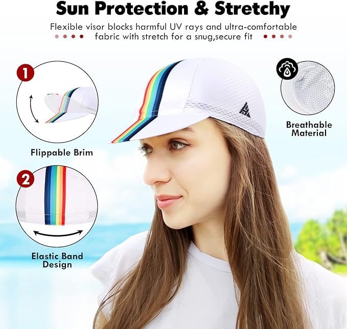 Hikenture Cycling Cap,Cooling Skull Cap Bike Hat with Sun Visor, Summer Breathable Helmet Liner Biking Cap for Men Women