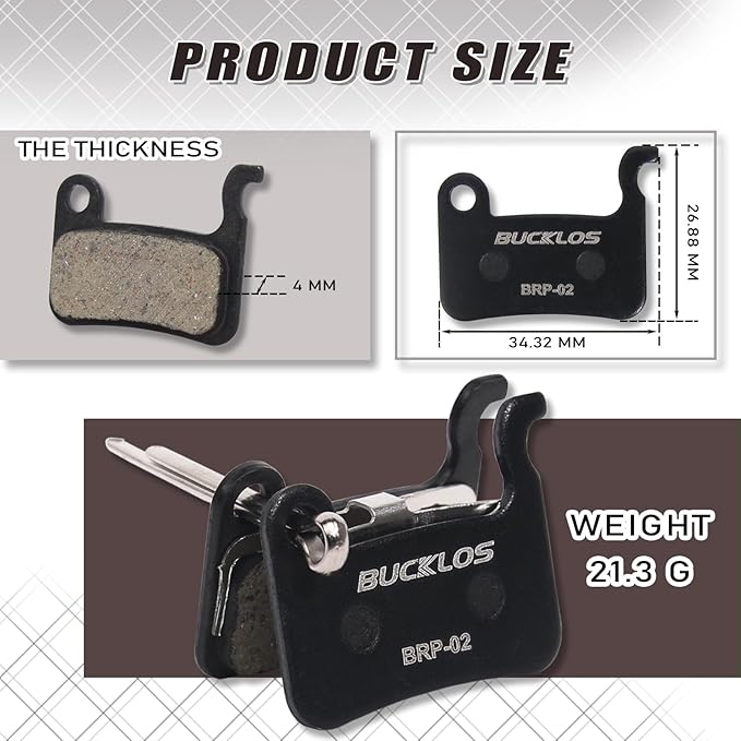 BUCKLOS Bike Disc Brake Pads - Bicycle Disk Brake Pads for Zoom/Shimano Deore XT XTR LX SLX Hone Alfine Saint for Ebike/Mountain Bike/Electric Bike/Road/Scooter