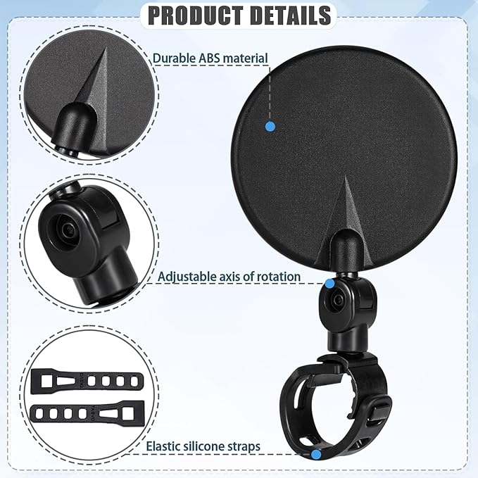 Bike Mirror, Bike Mirror Handlebar Mount, 2 Pcs Bike Rear View Mirrors, Clear & 360° Adjustable View Bicycle Mirrors for Mountain & City Bikes