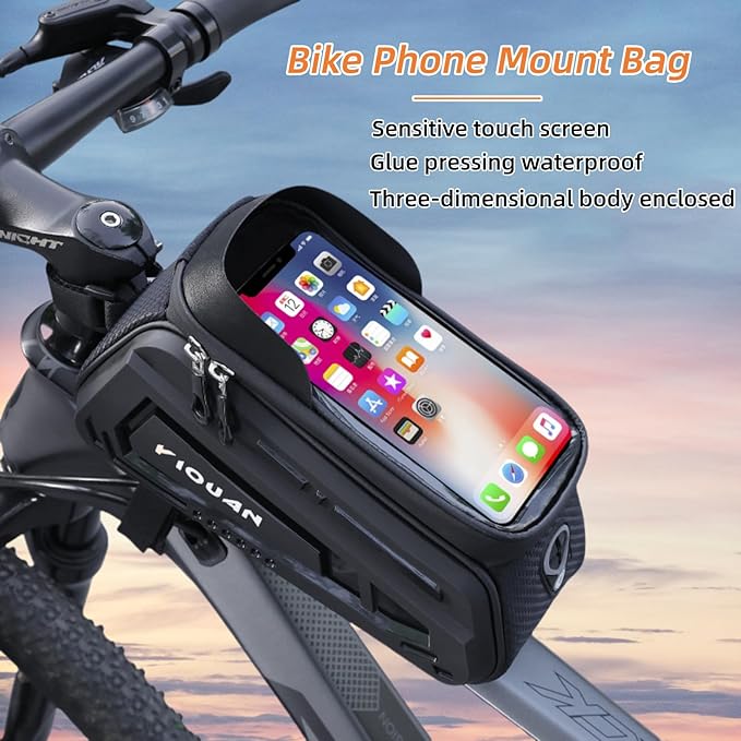 Yi Dong Bike Phone Bag, Waterproof Bike Phone Holder Bag, Front Frame Pouch with Touchscreen, Top Tube Storage Bag for Cycling, Bike Accessories Fits Smartphones Under 8"