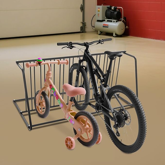 11 Slots Floor Bike Rack Stand, Dual Sided Bicycle Storage Stand with Multiple Adaptive Parking Slots and Complete Accessories, Commercial Tactile-Safe Floor Bike Rack Stand (Black)