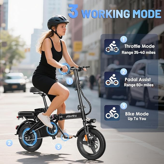 Electric Bike for Adults and Teens, 740W Peak Motor E-Bike with 30-60 Miles PAS Range, 48V 10AH/20AH Removable Battery, 14" Folding Mini Ebike with 20MPH, Electric Bicycle for Commute