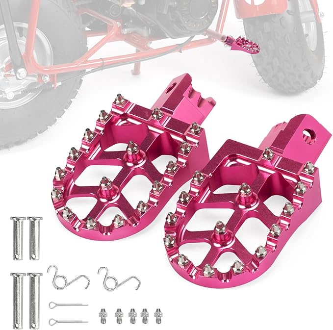 Mini Bike Foot Pegs CNC Anti-Slip Wide Footpegs for Coleman CT100U CT200U BT200X CC100X CRF XR 50 70 110 125 SSR Apollo TaoTao Motorcycle Dirt Bike Pit Bike Pedals Deep Pink
