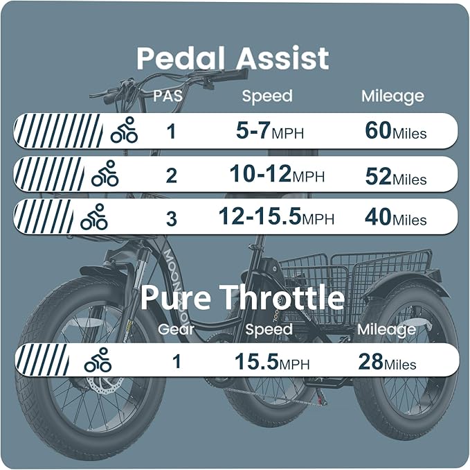 MOONCOOL 1000W 4" Fat Tire Electric Tricycle for Adults, 48V 14.5Ah All-Terrain Aluminum 20" E-Trike, Front Suspension, 7-Speed, 400lbs Max Payload