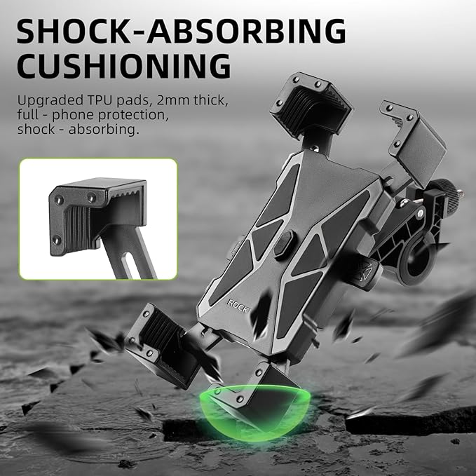 ROCKBROS Bike Phone Mount Holder,Motorcycle Phone Mount Phone Holder for Bike Motorcycle E-Bike Cell Phone Clamp for iPhone 16 15 Pro Max/ 14/13, Galaxy S10 and More 4.5-7.2"